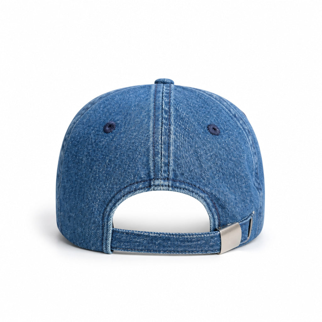Primest Global Vintage Washed Denim Baseball Cap with Embroidered 'P' Logo – Unisex Adjustable Dad Hat