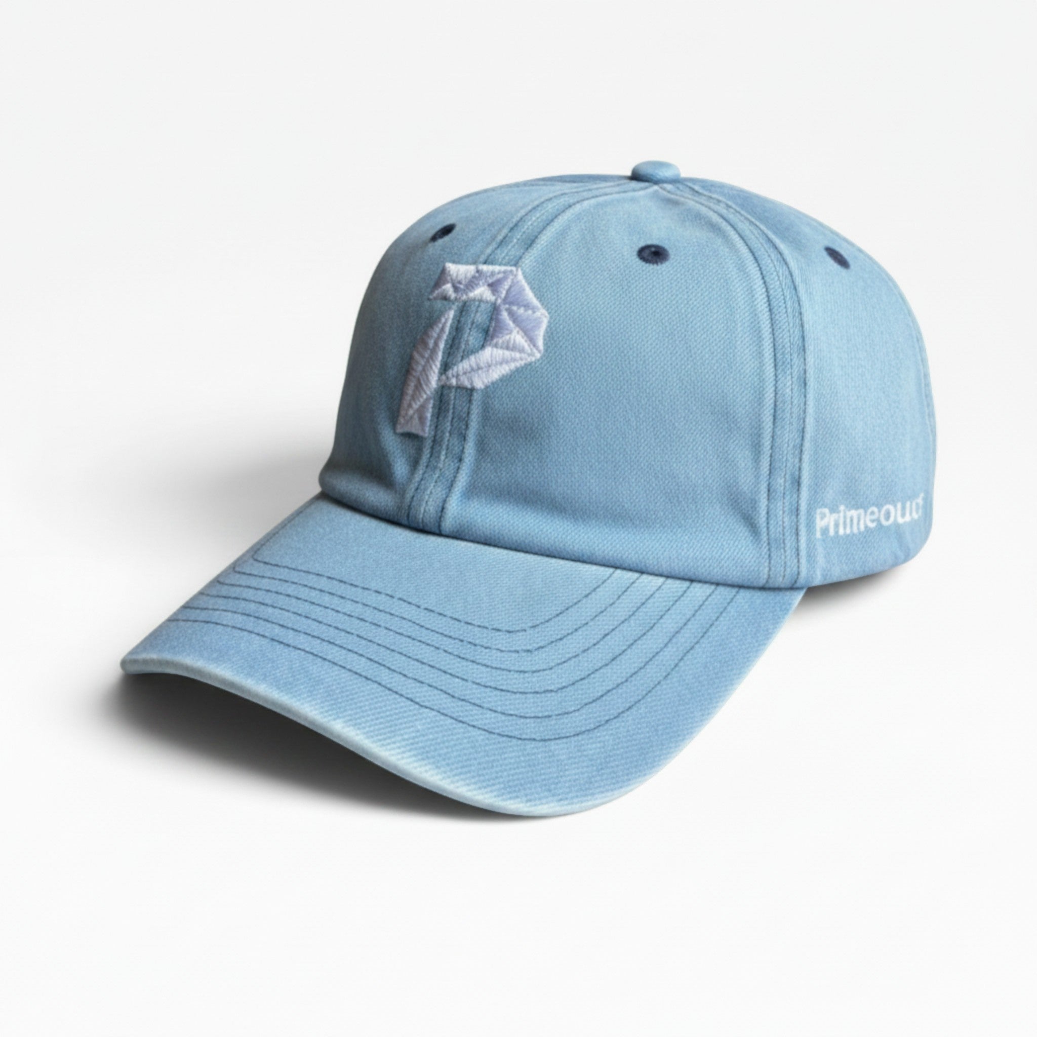 Primest Global Vintage Washed Denim Baseball Cap with Embroidered 'P' Logo – Unisex Adjustable Dad Hat