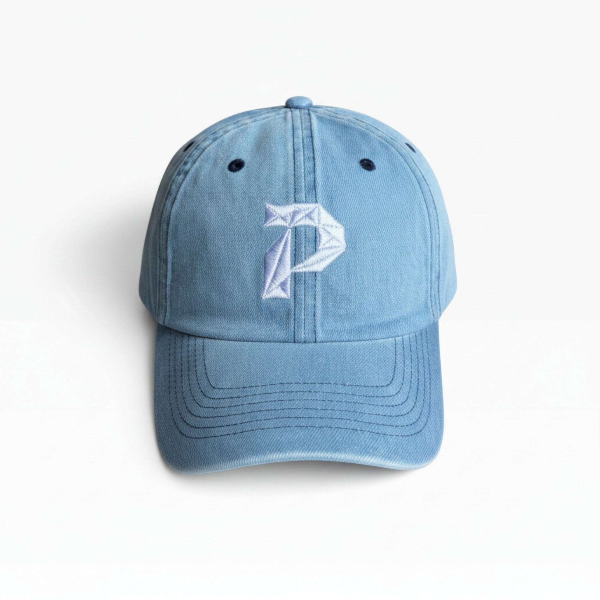 Primest Global Vintage Washed Denim Baseball Cap with Embroidered 'P' Logo – Unisex Adjustable Dad Hat