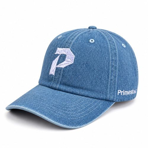 Primest Global Vintage Washed Denim Baseball Cap with Embroidered 'P' Logo – Unisex Adjustable Dad Hat
