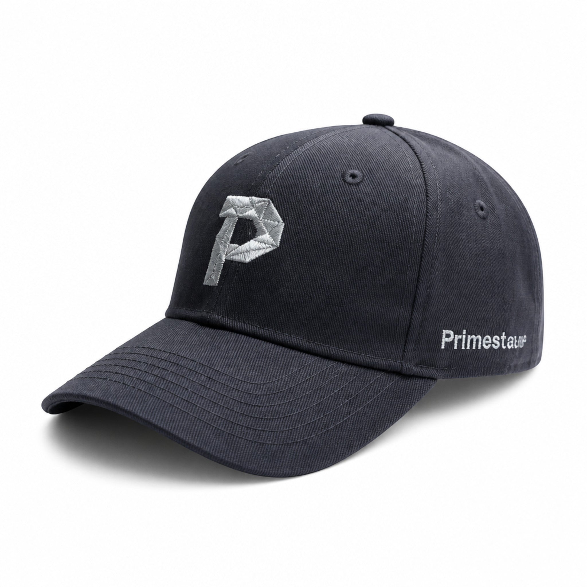Primest Global Geometric 'P' Embroidered Washed Twill Cotton Baseball Cap