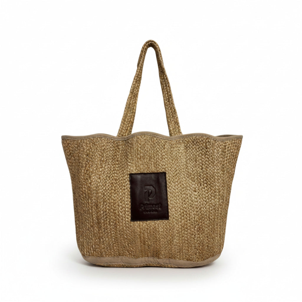 ⁠Primest Global 100% Organic Jute Tote Bag | Eco-Friendly Scalloped Shopper⁠