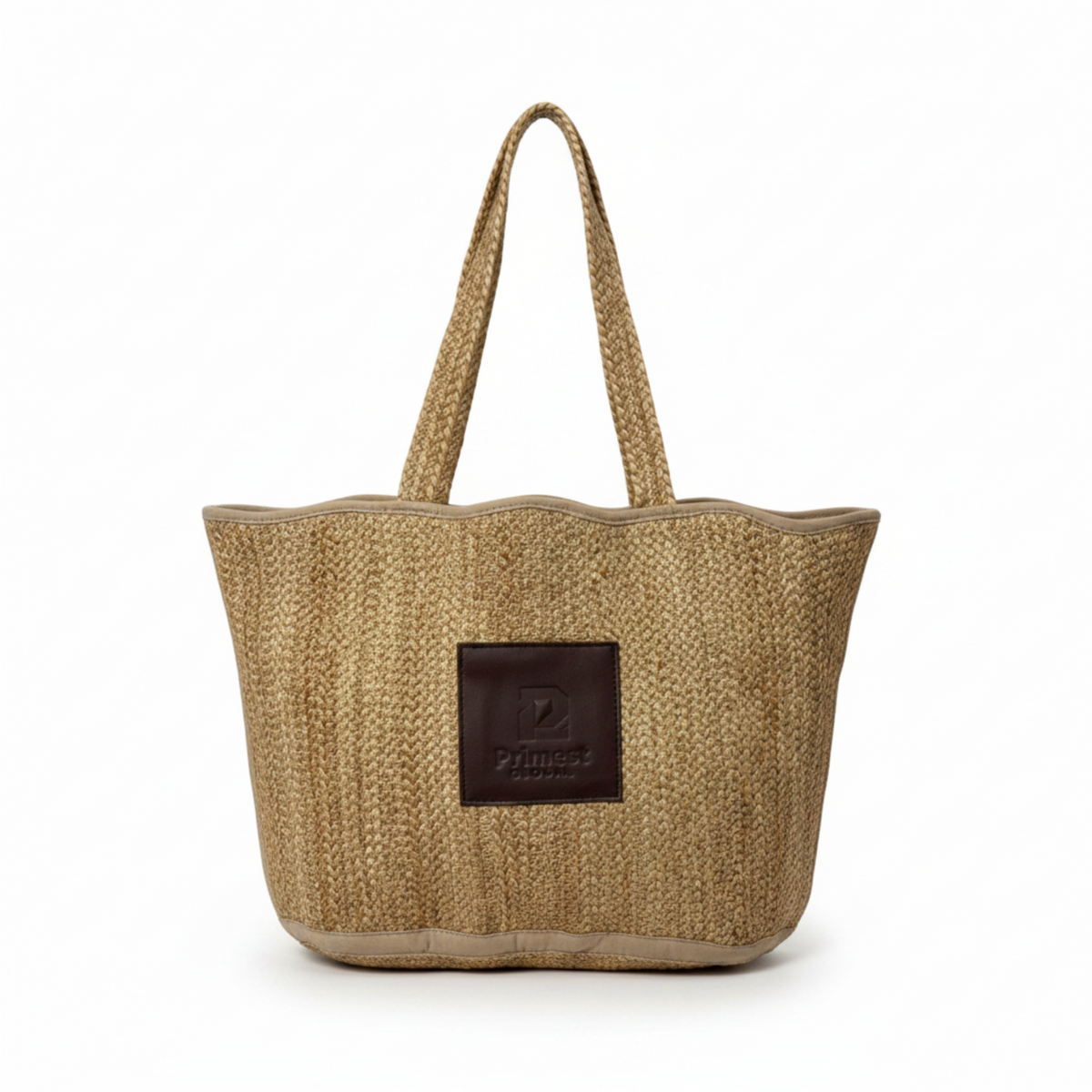 ⁠Primest Global 100% Organic Jute Tote Bag | Eco-Friendly Scalloped Shopper⁠