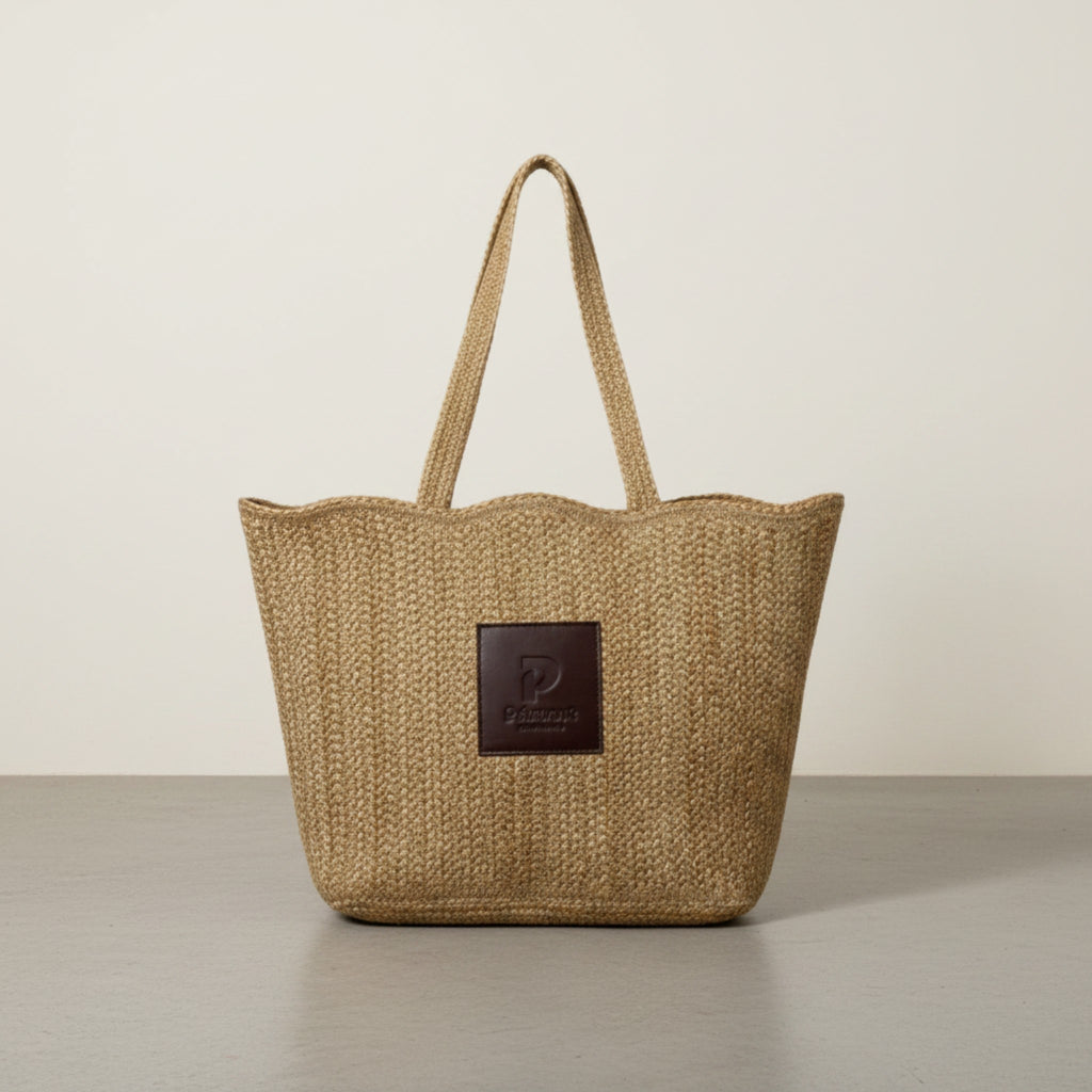 ⁠Primest Global 100% Organic Jute Tote Bag | Eco-Friendly Scalloped Shopper⁠