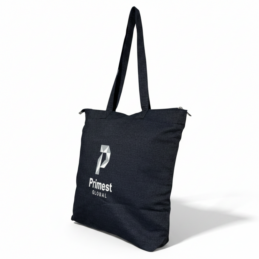 ⁠Primest Global Canvas Tote Bag with Zipper & Inner Pocket | Eco-Friendly Shopper⁠