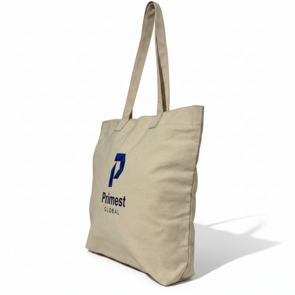 ⁠Primest Global Canvas Tote Bag with Zipper & Inner Pocket | Eco-Friendly Shopper⁠