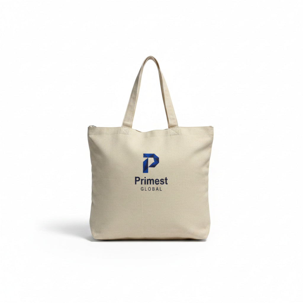 ⁠Primest Global Canvas Tote Bag with Zipper & Inner Pocket | Eco-Friendly Shopper⁠